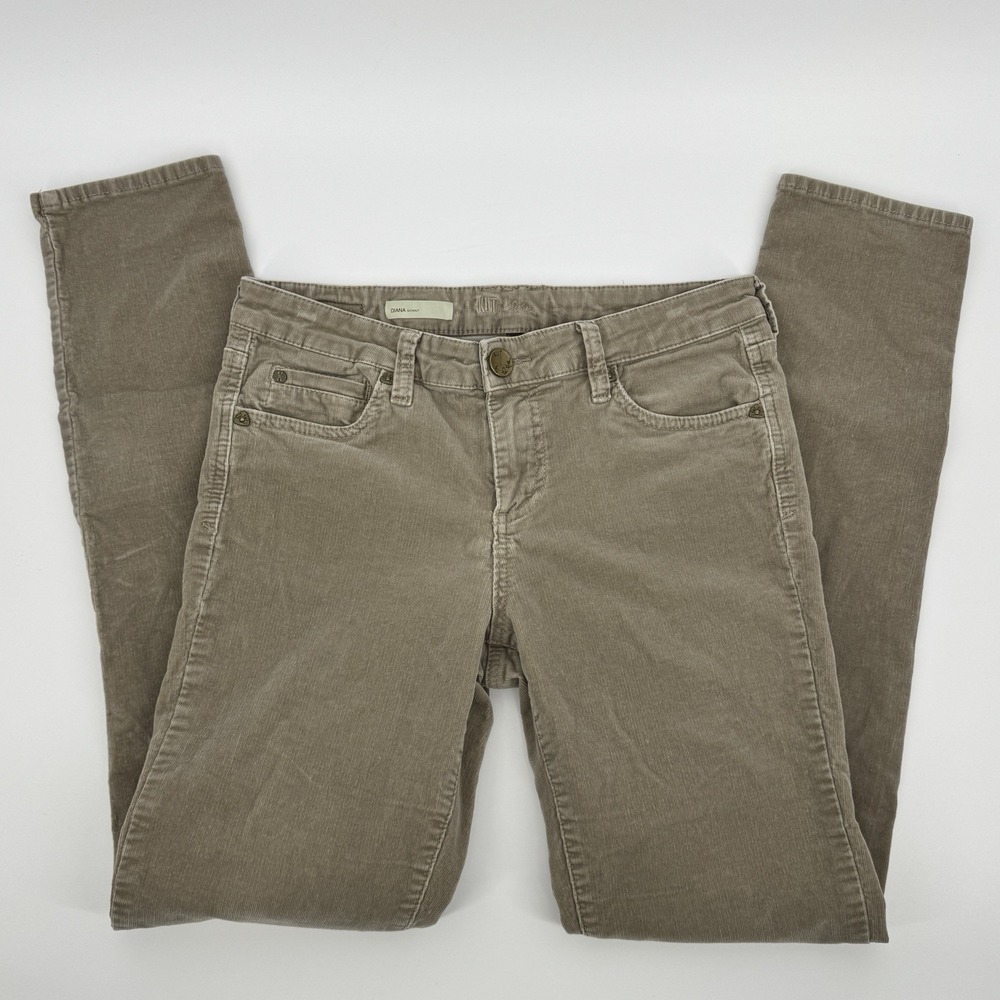KUT from the Kloth Diana Skinny Corduroy Pants Womens 8 Taupe Stretch Boho Y2K